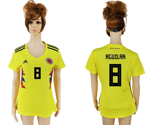 Women's Colombia #8 Aguilar Home Soccer Country Jersey - Click Image to Close